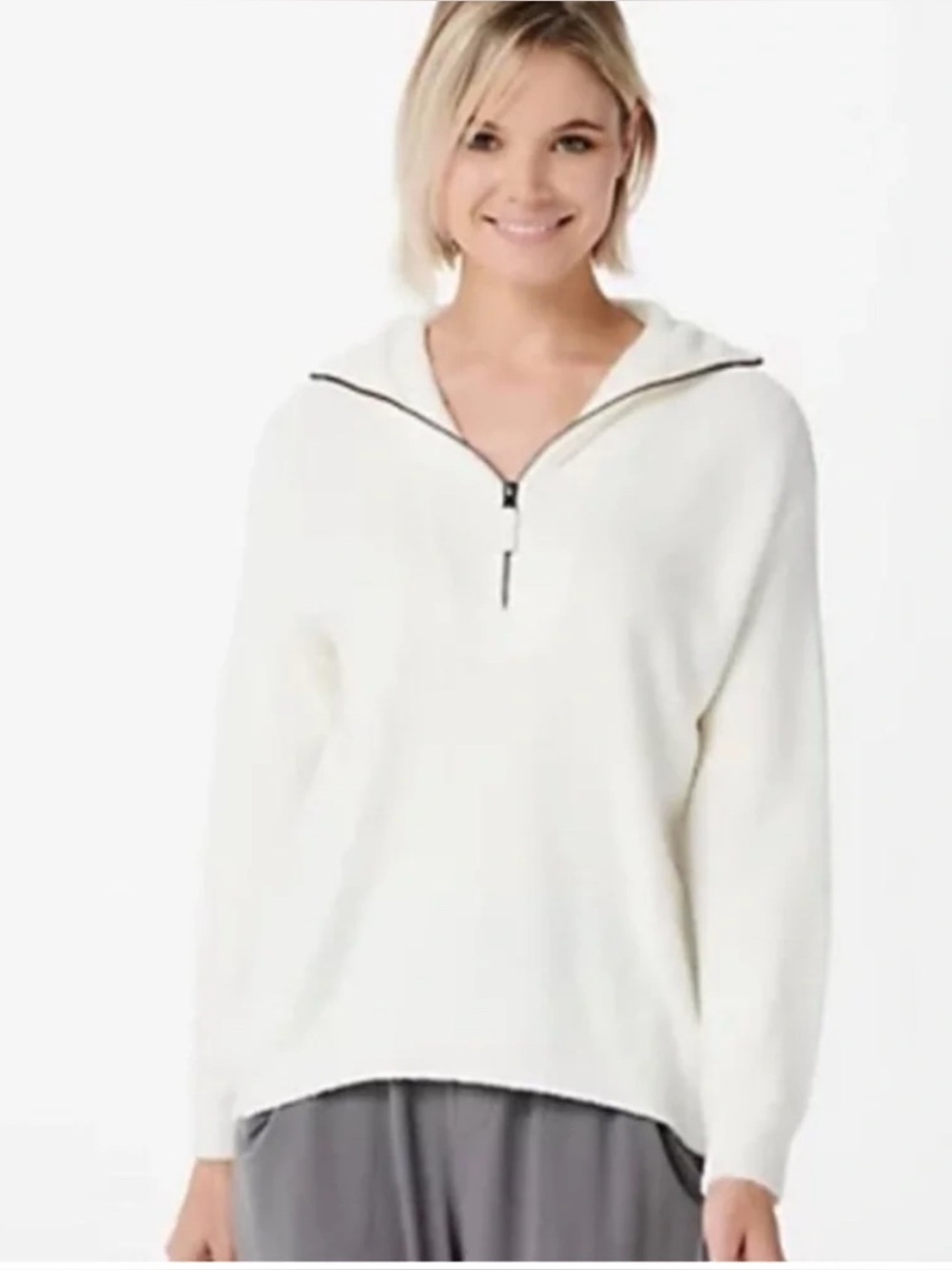 Barefoot Dreams CozyChic Lite White 1/4 Zip Sweater Size 2X Cream Ivory